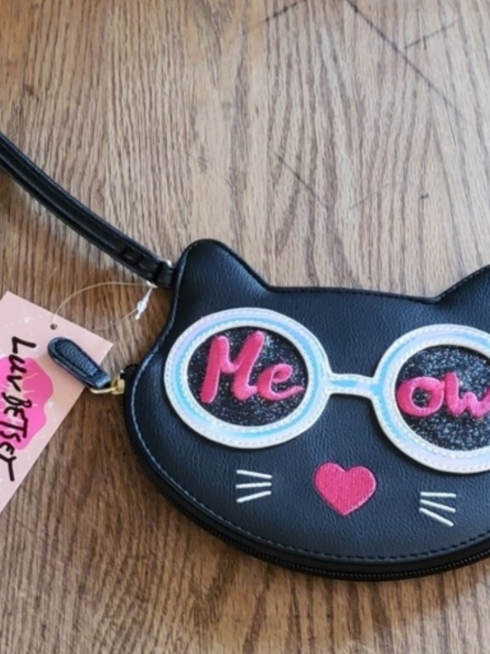 Betsey Johnson Cat Face Crossbody Bag with Pink Accents - LuxJe...
